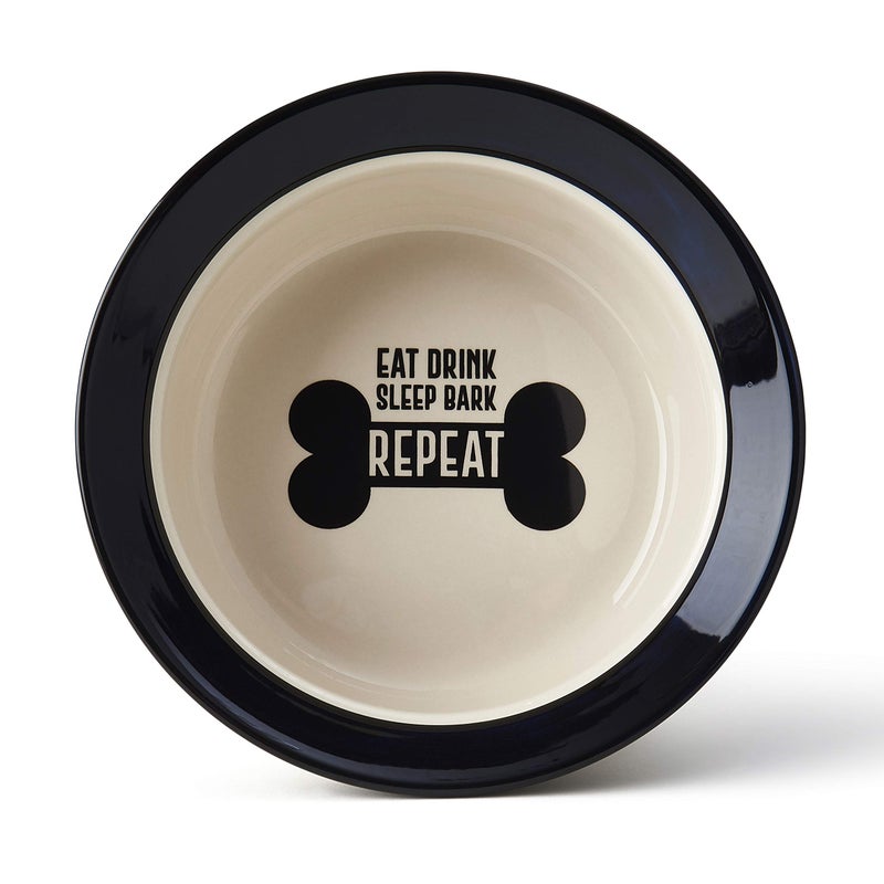 PetRageous 17001 Eat Drink Repeat Two-Tone Stoneware Dishwasher Safe Dog Bowl 4-Cup 8.18-Inch Diameter 3-Inch Tall for Medium and Large Dogs and Cats, Off-White, (Pack of 1) - Image 2